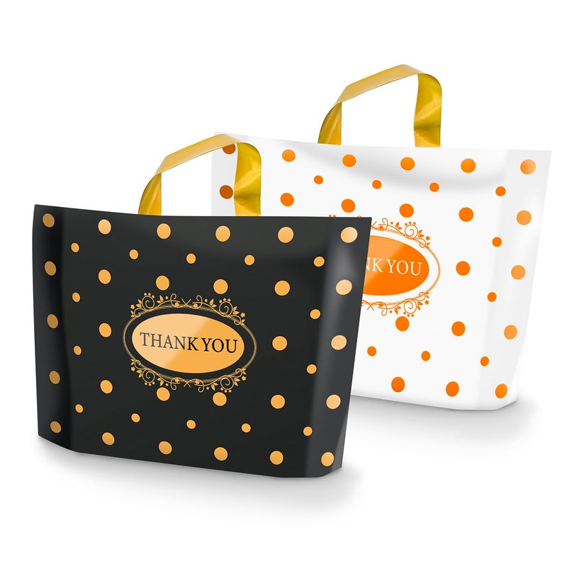 MelonArt Thank You Bags for Small Business, 100 Pack Plastic Shopping Boutique Bags Retail Merchandise Bags Bulk with Handles 12"x15", Reusable Product Bags 3.1Mil for Customers, Party Favor (Black & White) - Image 1